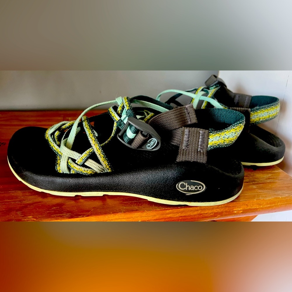 Chacos sea foam green and grey in color